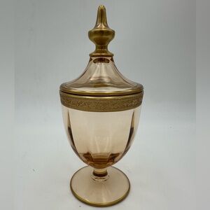Vintage Tiffin Franciscan Amber Gold Encrusted Lidded Apothecary Jar MCM